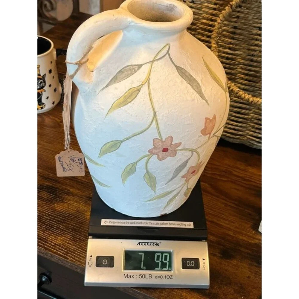 Handcrafted Terracotta Floral Jug Vase Farmhouse Cottagecore Vase | Textured